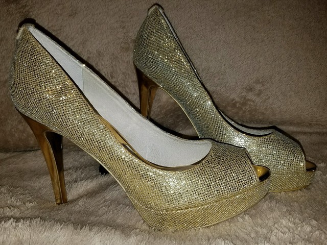 gold peep toe platform heels
