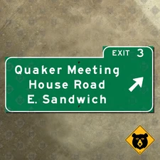 Massachusetts Mid-Cape Highway US route 6 exit 3 sign East Sandwich Quaker 18x8