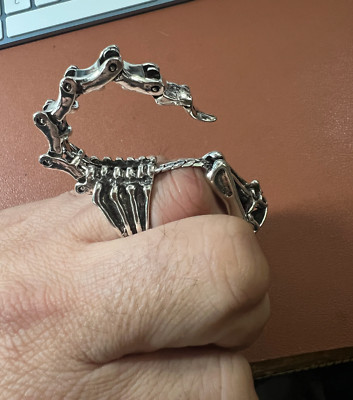 Metal Scorpion Ring Sz 10 with Articulating Tail Stinger, Bat Emblem on top, #15