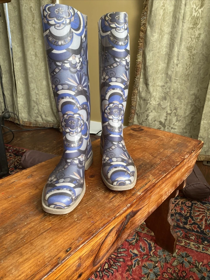 Emilio Pucci Botas de Lluvia Gris/Azul Talla 38 Auténticas Sin Rasguños Foto 3 de 4