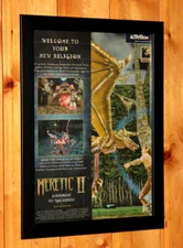 1998 Heretic II 2 Video game Old Rare Small Poster Vintage Ad Page Framed Amiga