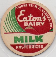Milk Bottle Cap - Eton's Dairy - Eldred, Pennsylvania - PHONE 72-R-2