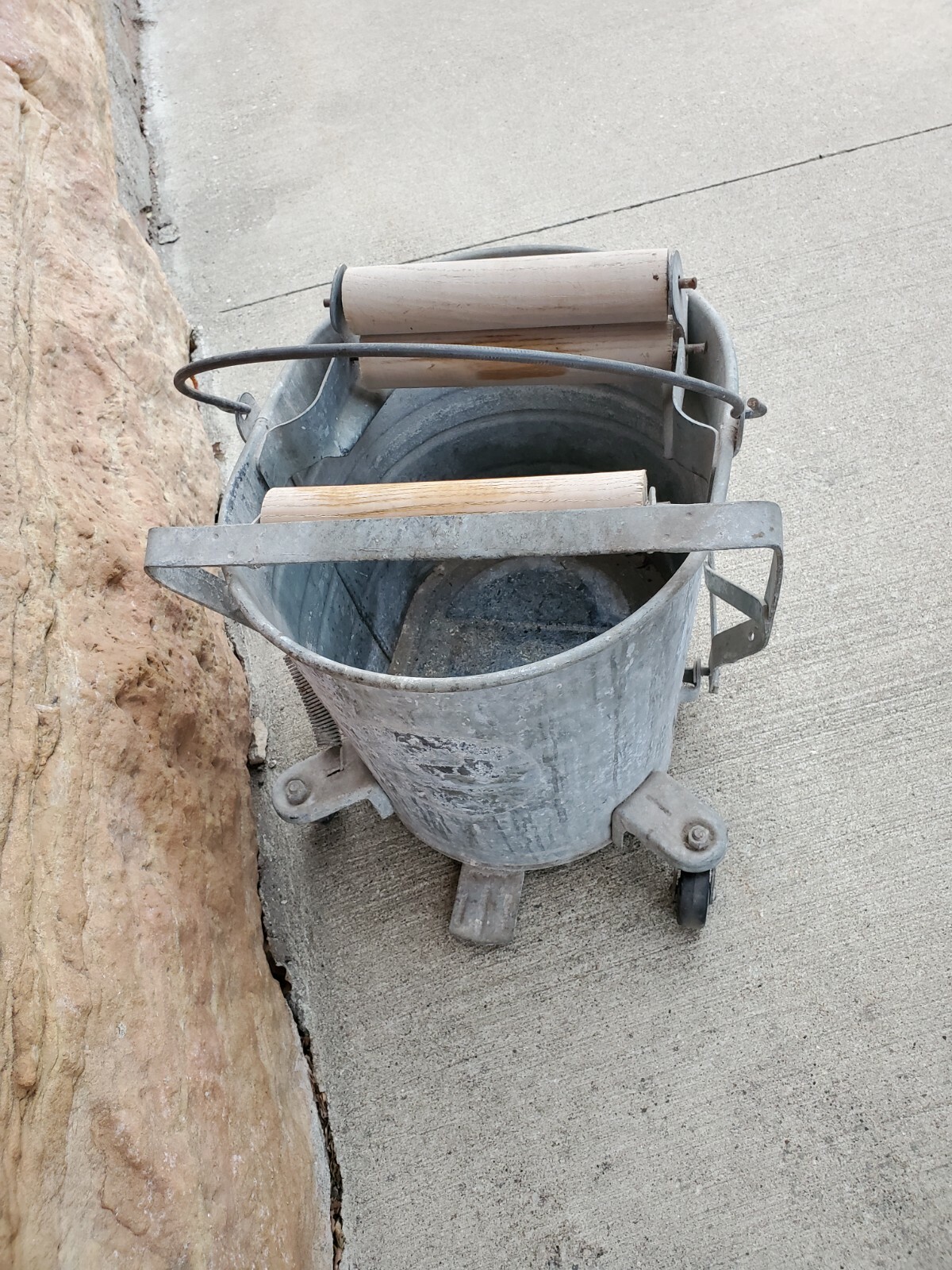 galvanized metal mop wringer bucket rollers flower garden industrial
