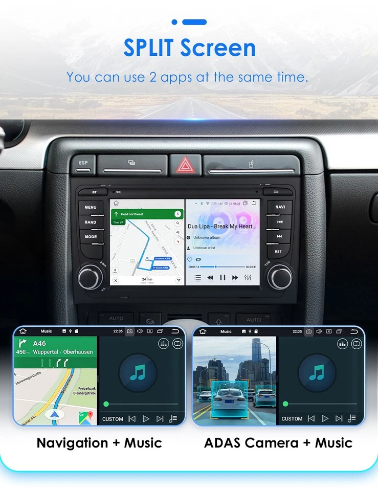 2Din for Audi A4 S4 7" Android12 Navigation Autoradio Stereo GPS Car Radio 1080P - Image 4 of 4