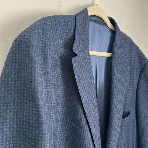 Pierre Cardin Men’s Houndstooth 2 Button Double vent Wool Blazer Blue Size 56L - Picture 3 of 15