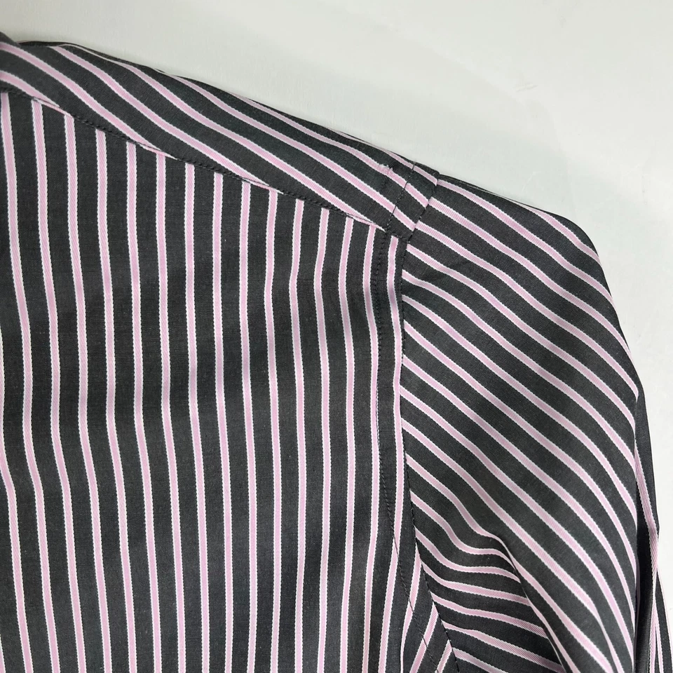 Domani Blue Label Stiped Button Up Shirt Mens Size M 32/33 Gray Pink Cotton Poly - Image 2 of 4