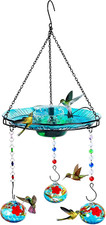 2-in-1 Hummingbird Feeder  Solar Bird Bath Fountain with 3 Red Pots