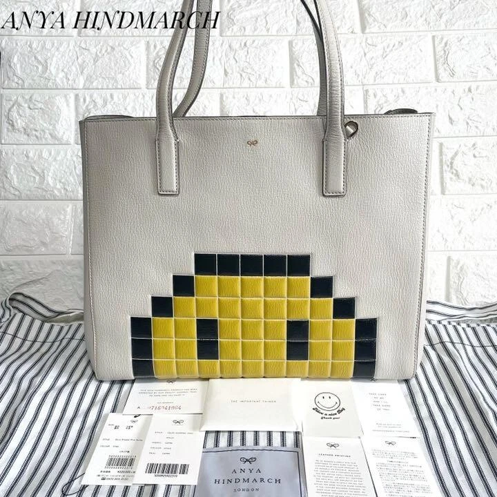 ANYA HINDMARCH Ebury Shopper Pixel Smiley Tote off white