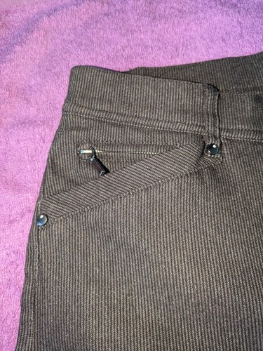 Simon Chang Ladies Denim Trousers Brown Stripe waist 32 Button Detail stylish - Picture 4 of 13