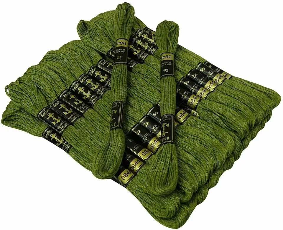 Hilos de anclaje punto de cruz hilo de algodón trenzado bordado a mano costura verde Foto 3 de 4