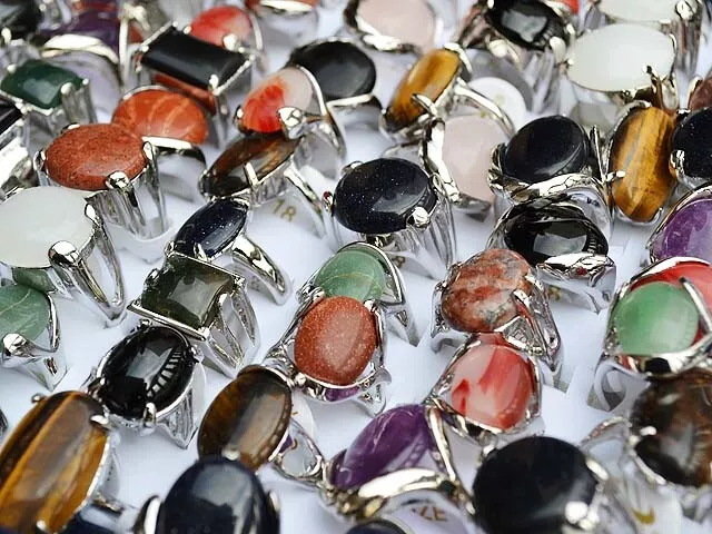 20pcs Wholesale lots jewelry Big assorted Natural Gemstone Stone Silver P Rings