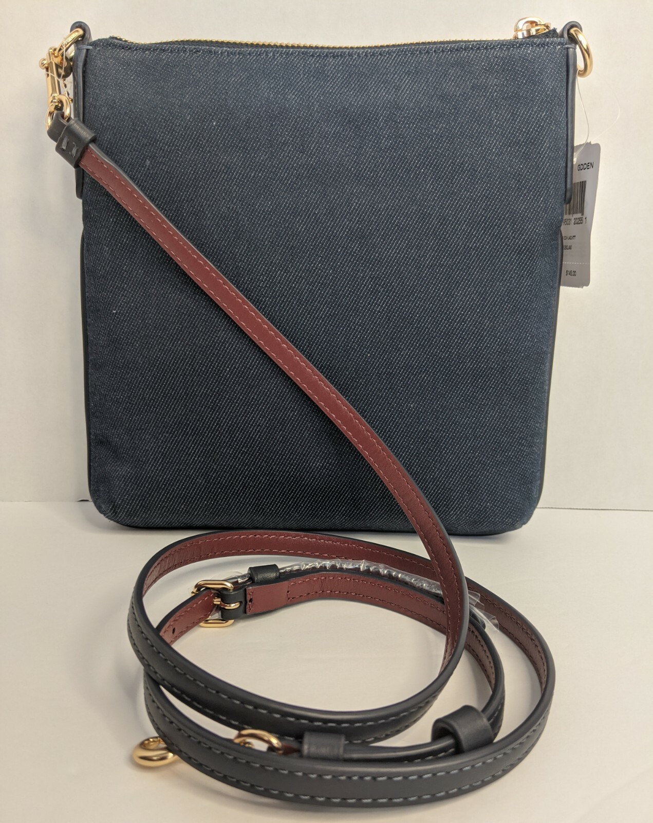 COACH Denim Jacquard Kitt Crossbody Messenger Bag Handbag Leather Navy