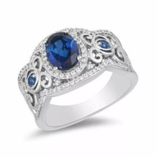 1.25Ct Blue Sapphire Oval Cut CZ Women's Engagement Wedding 925 Silver Ring