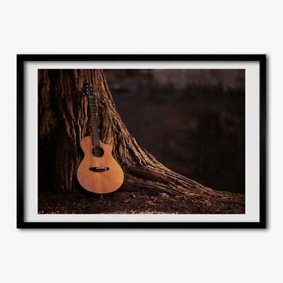 Tulup Bild MDF-gerahmte Wand-Dekor 70x50cm Bild Zimmer Akustische Gitarre