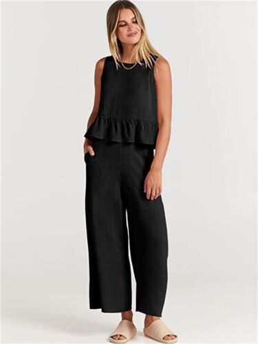 Sommer Damen ärmellos Plissee Weste weites Bein neun Punkte Hose Freizeit Set - Bild 13 von 20
