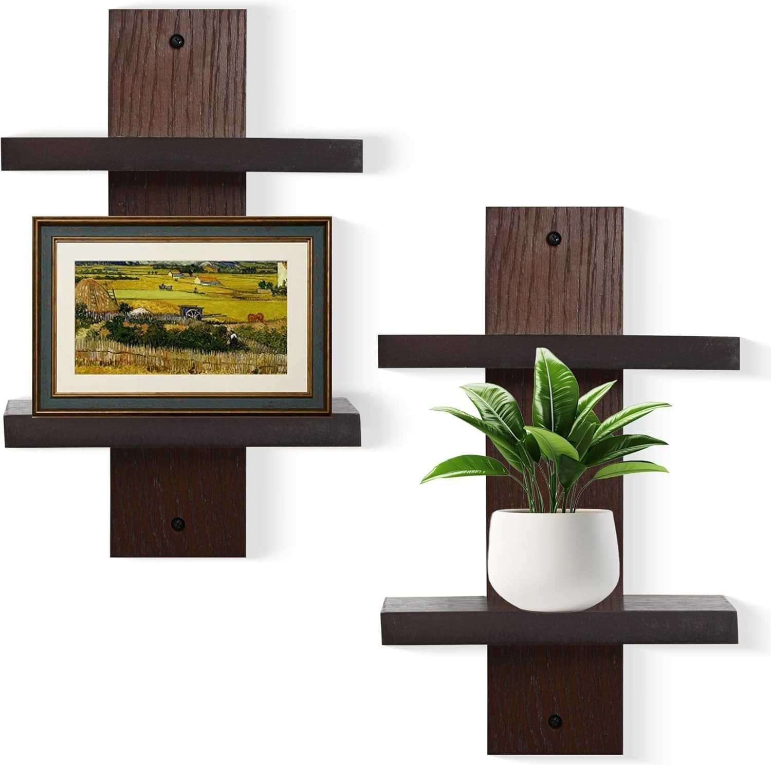 Floating Wall Shelves Two-Tier Walnut Storage Set