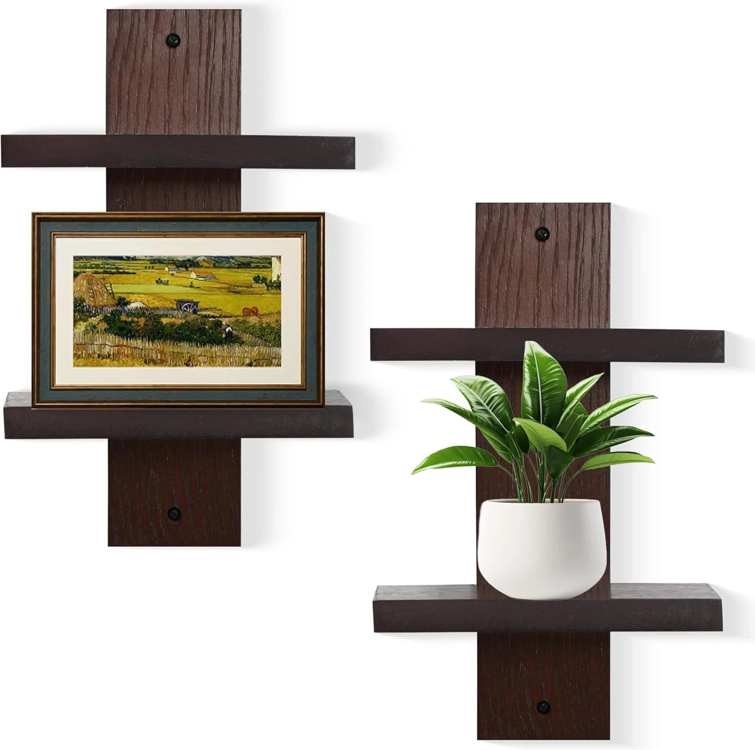 Floating Wall Shelves 2 Tier Set Walnut Heavy Duty Storage Decor
Opens in a new window or tab