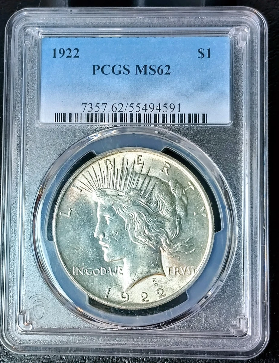 PCGS Certified MS 62 Graded 1922 Year Peace Dollars (1921-1935