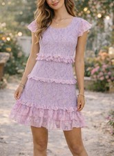 LoveShackFancy Aveline Feminine Pink Floral Smocked Mini Dress large MSRP $425