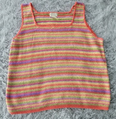 Vintage Sigrid Olsen Sport Crocheted Top Rainbow Striped Coastal Grandma Pink M