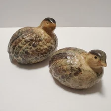 Set Of 2 Vintage Brown Ceramic Quails Pheasant Birds Figurines Made In Japan