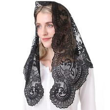 Black Mantilla Catholic church chapel scarf Embroidery lace Mass 120cm 60cm