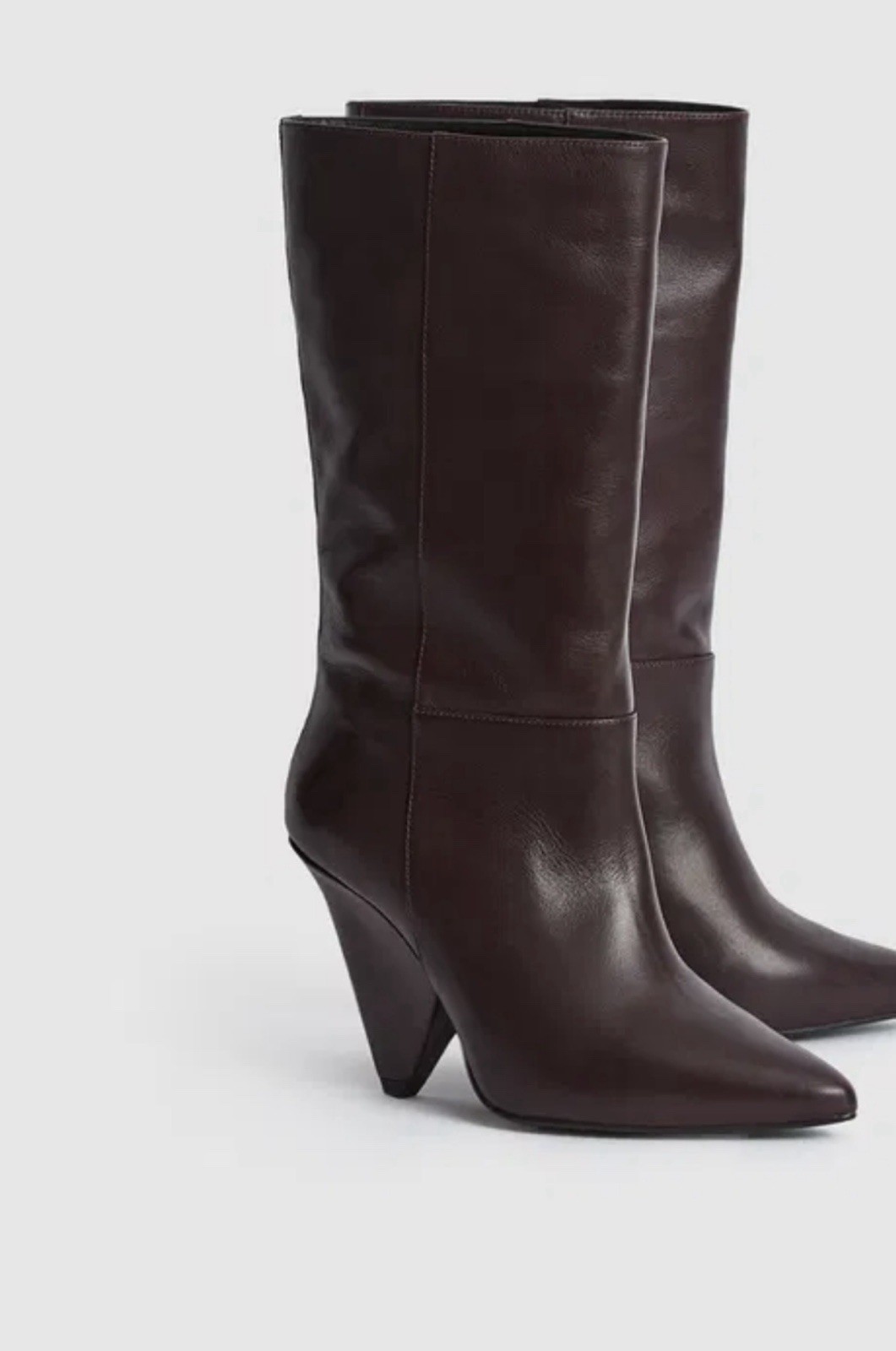 Reiss Women Jax Leather Mid Calf Length Cone Heel Plum Boots Size UK 5 Rrp £275 image 3