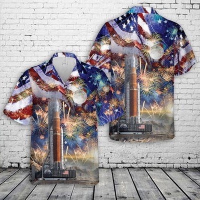 NASA Artemis SLS Moon Rocket 4th Of July Hawaiian Shirt