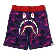 A Bathing Ape BAPE "Crazy Camo Shark Sweat Shorts" Purple Size 2XL NWT