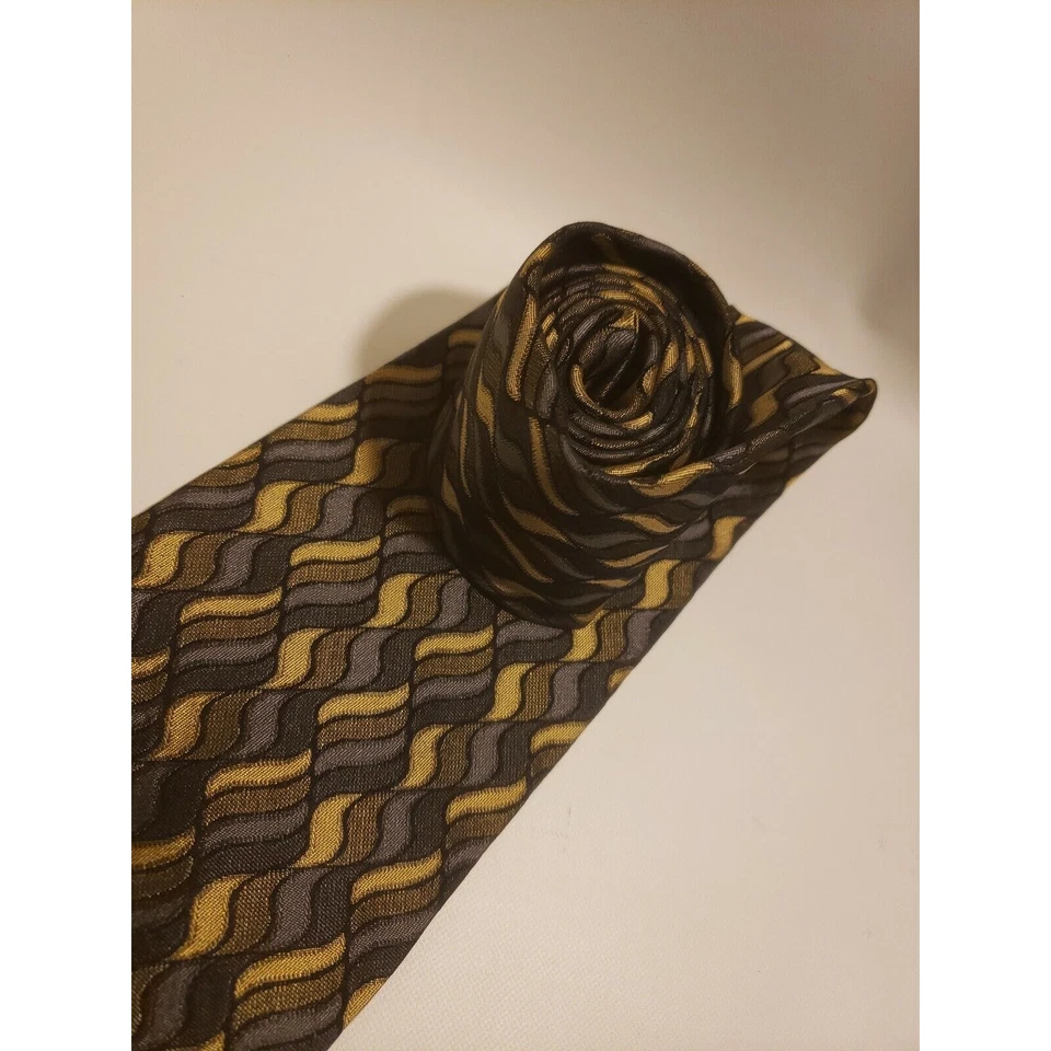 Bachrach Men's Neck Tie Blue Tan Geometric 100% Silk Made in Italy Career - Изображение 3 из 4