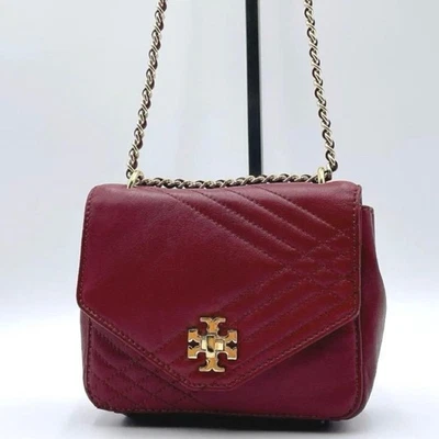 Tory Burch Kira Chevron Quilted Leather Chain Crossbody Shoulder Bag Red - Image 1 of 4