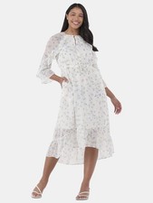 Time and Tru Midi Dress Women's Size XS White Ruffle  Floral            --U3--