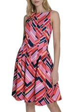 Vince Camuto Womens Printed Square-Neck Sleeveless Dress 14 Pink Multi  NWT $128