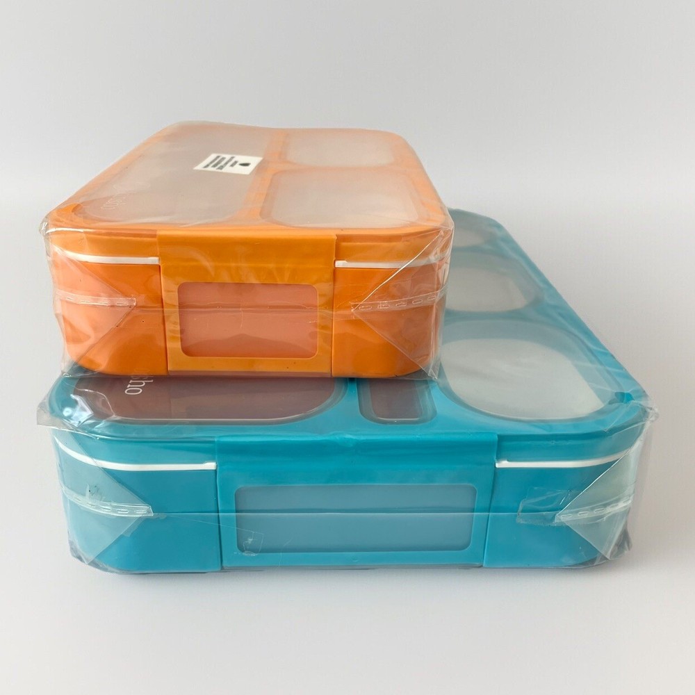 Kinsho Bento Box Set of 2 Mini & 6 Compartment Leak Proof Lunch Snack Utensil