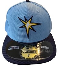 Tampa Bay Rays New Era 59FIFTY Hat Size 8 Light Blue Navy MLB Fitted Cap New