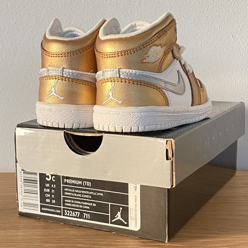 NIB 2008 BABY Nike Air Jordan 1 Gold TD Premium Infant toddler Original 1985 OG - 第 3/11 張圖片