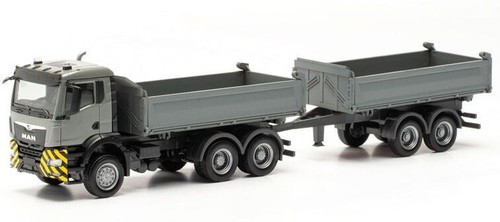 HERPA - MAN TGS camion ribaltabile 6x4 con rimorchio a 2 assi - 1/87 - HER316255