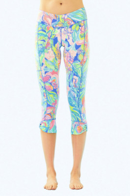 Lilly Pulitzer UPF 50+ Fara Weekender Crop Floral Swim Leggings S Bennet Blue