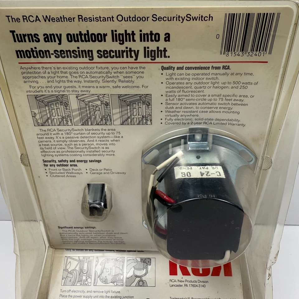 RCA Weather Resistant Outdoor Security Switch Model C-24 New Sealed Vintage - Image 4 of 4