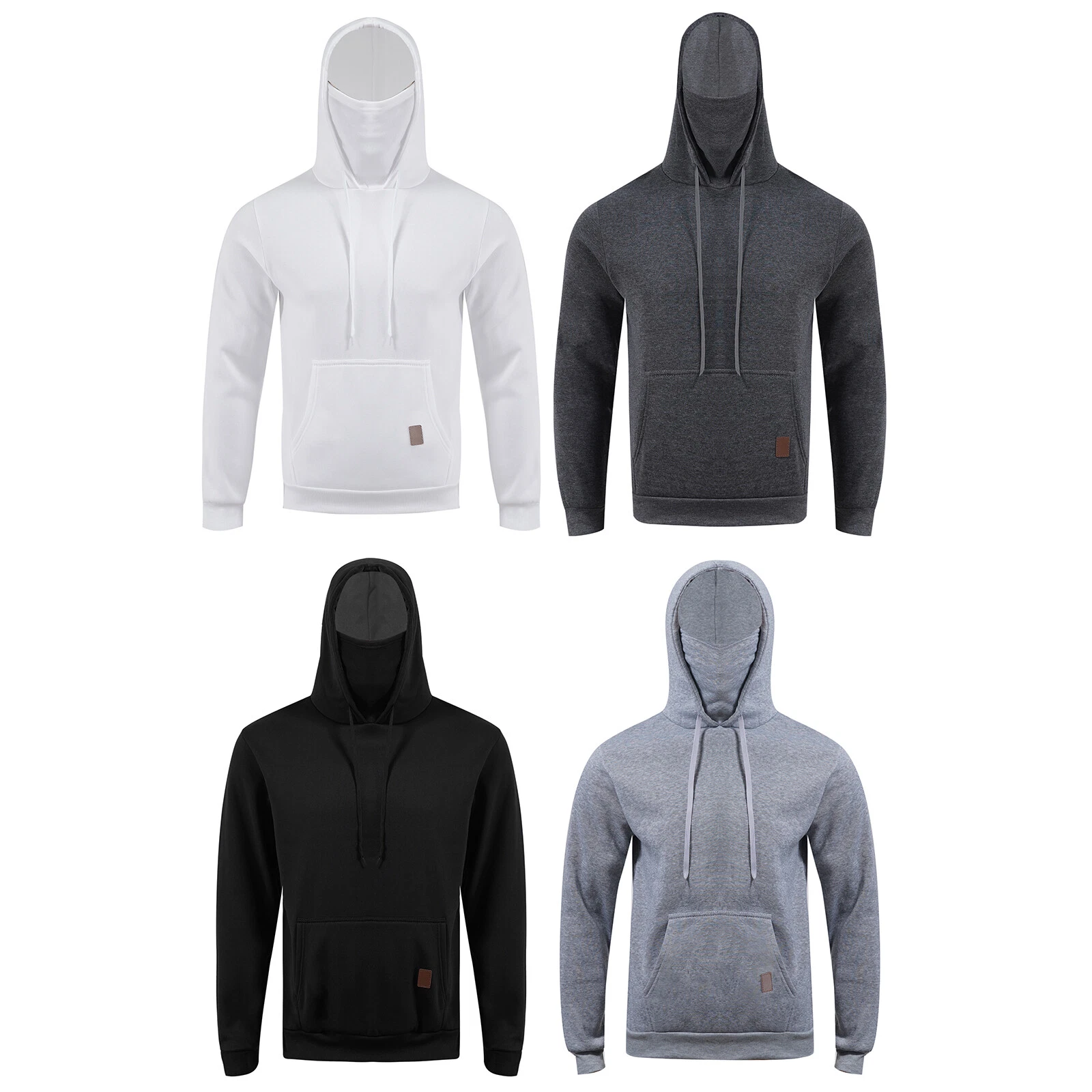 Mens Tops With Built-in Mask Face Cover Casual Sports Hoodie Workout Hooded Tops