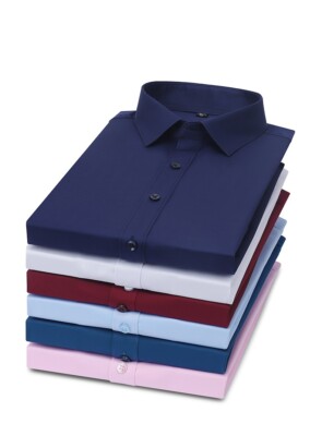 Mens Short Sleeves Shirts Formal Office Business Elastic Casual Summer Shirts