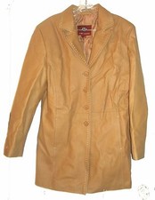Marc Mattis Camel Brown Leather Coat White Accents Genuine Leather Coat Size Xl