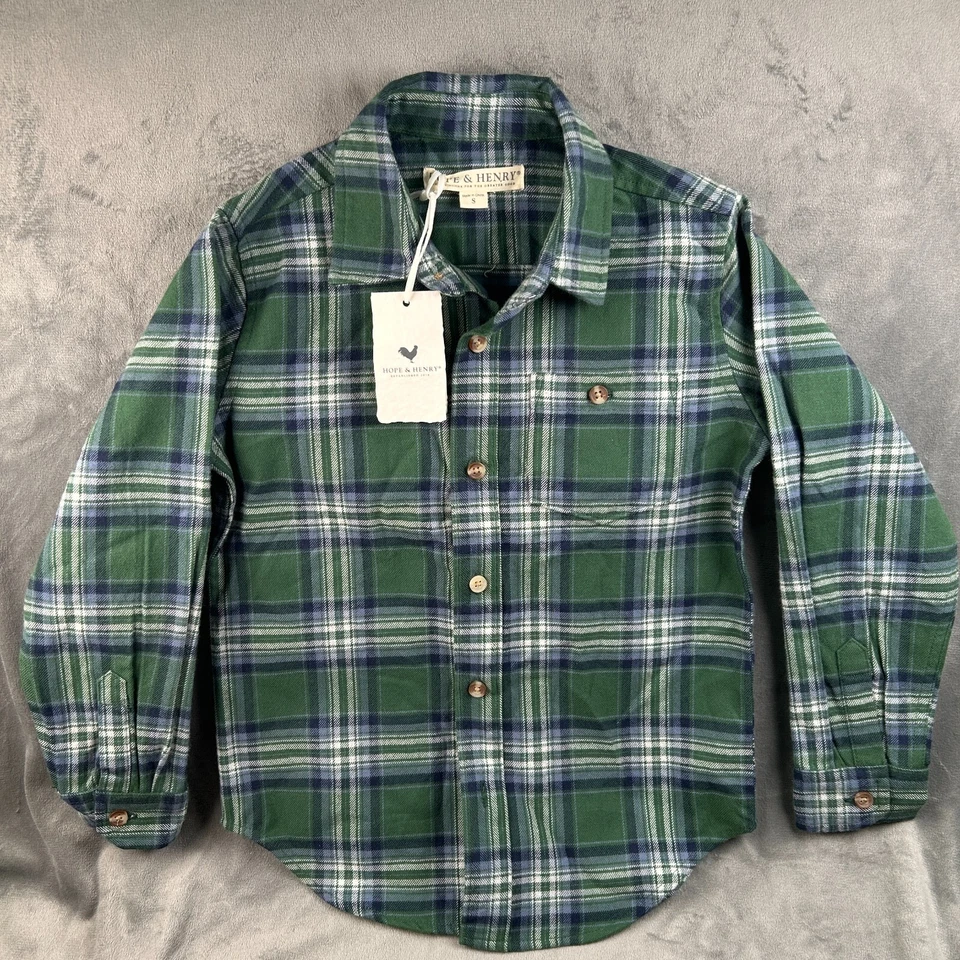 Camisa de franela de algodón orgánico Hope & Henry para niños pequeña a cuadros con certificación GOTS suave Foto 2 de 4