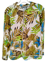 Chico's Additions Jacket Hooded Tropical Green Full Zip Size 1