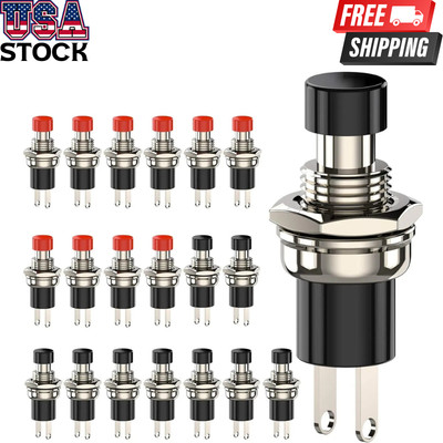 20pcs SPST Momentary Push Button Switches (1A/250VAC, NO) - Black & Red Cap