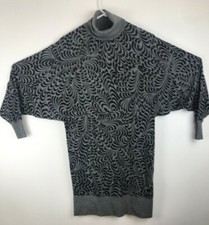 French Connection Women’s Size 6 Wool Grey Black Sweater Dress Floral Turtleneck