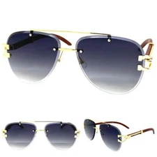 Men CLASSY Elegant Vintage Retro Hip Hop Style SUNGLASSES Gold & Faux Wood Frame