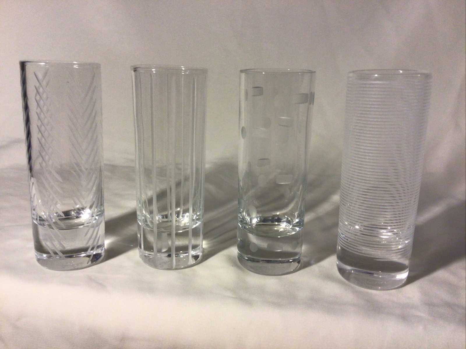 MIKASA “Cheers” set of 4 Etched STRAIGHT SIDE SHOT glasses 4" eBay