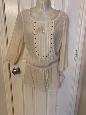 Womens Spoiled Pleated Cream Color/Studds 3/4 Sleeve S Tunic NWT