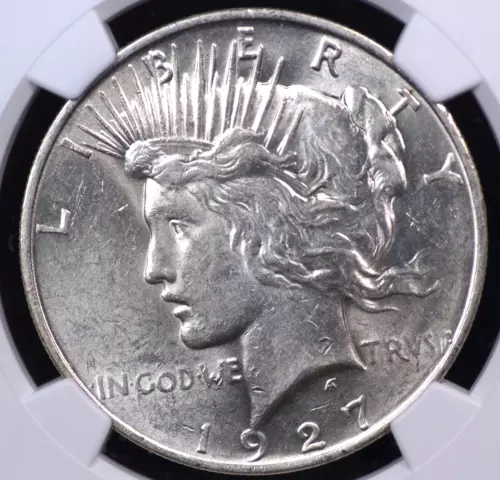 1927 D PEACE DOLLAR NGC VERY CHOICE ABOUT UNCIRCULATED 58 SATINY WHITE LUSTER